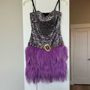 Sequin and Feather Strapless Dress